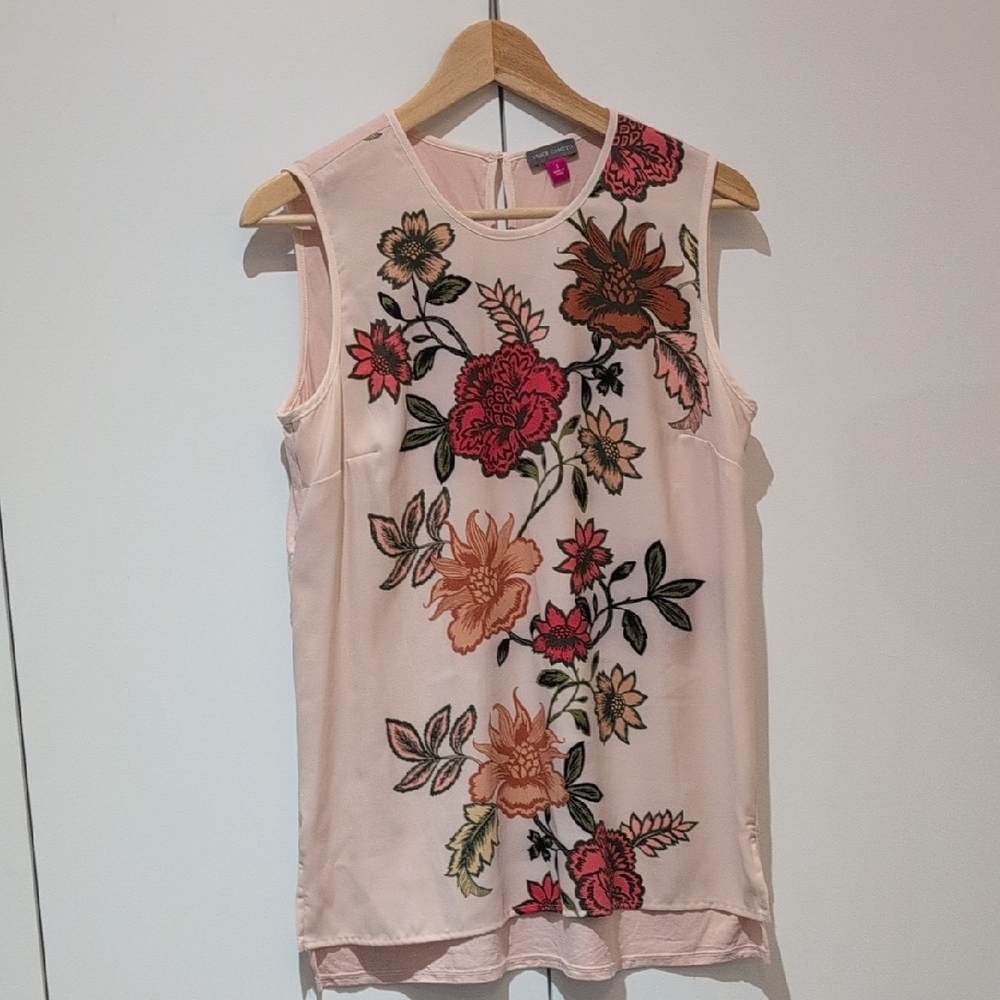 Vince Camuto Blush Pink Floral Tank Top Tunic Blouse OverSize S P2P 20"